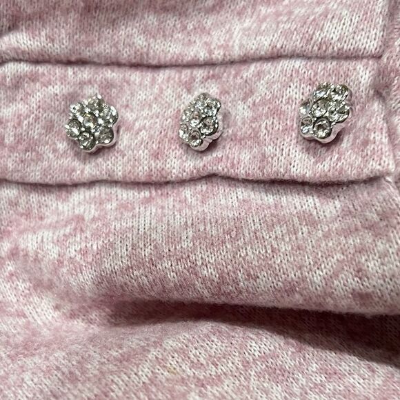 Adrienne Vittadini 3/4 Ruffle Sleeve Hacci Top Rhinestone Buttons Women’s Large - Picture 3 of 6